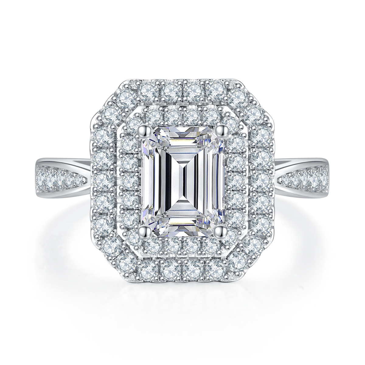 Exquisite rectangular S925 silver plated white gold moissanite diamond women's ring 2.0 carats D-grade